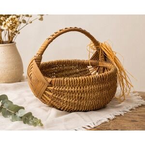 Vintage Handwoven‎ Wicker Gathering Basket Rustic Cottage Farmhouse Decor Boho